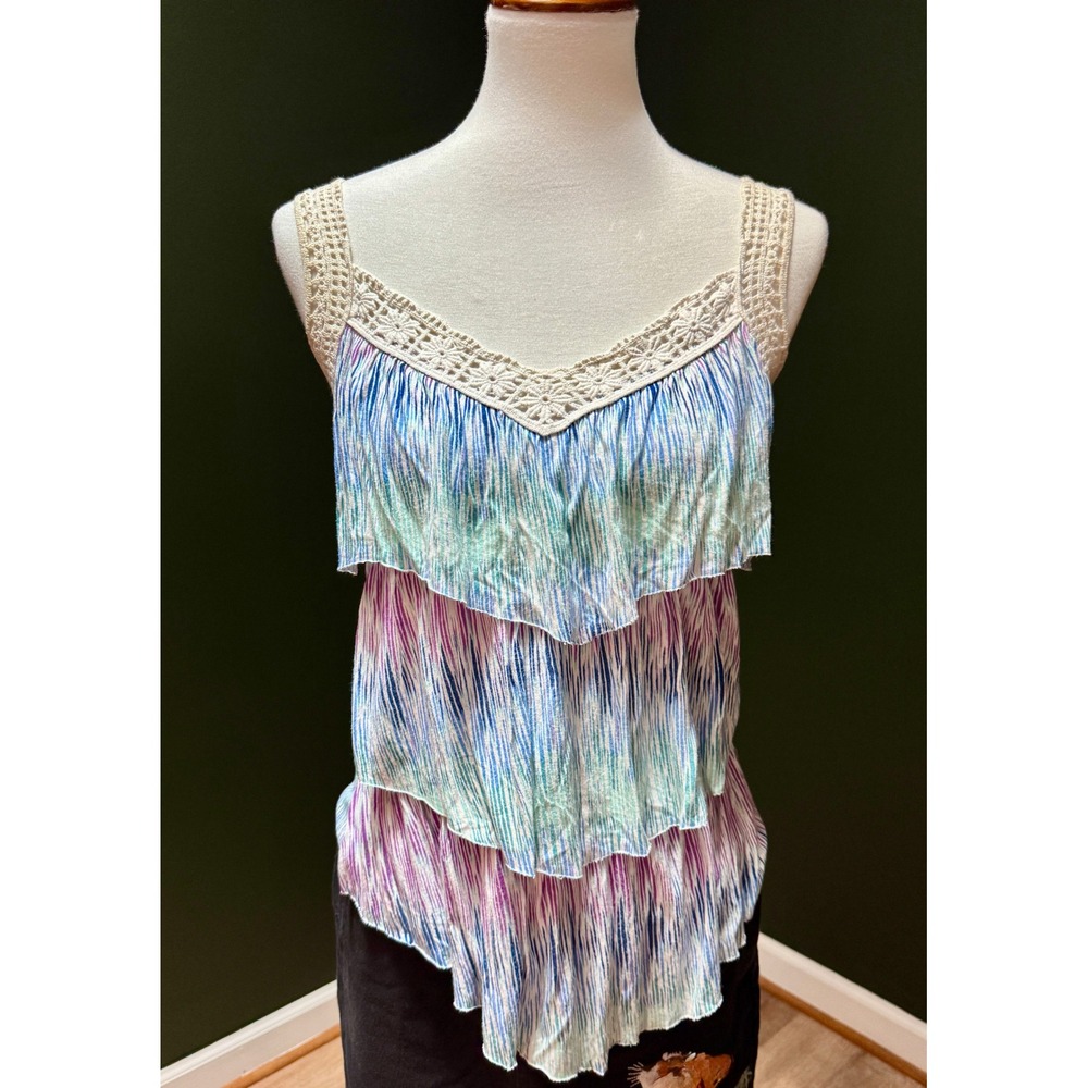 Y2K Candies Tiered Sleeveless‎ Top Crochet Trim Tank Women's Size M